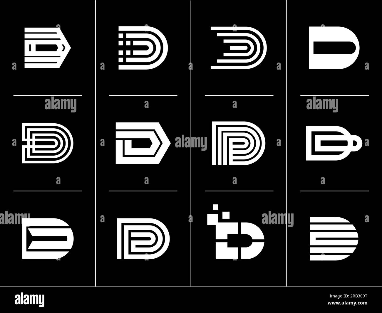 Digital business line letter D logo design. Modern technology initial D logo set Stock Vector