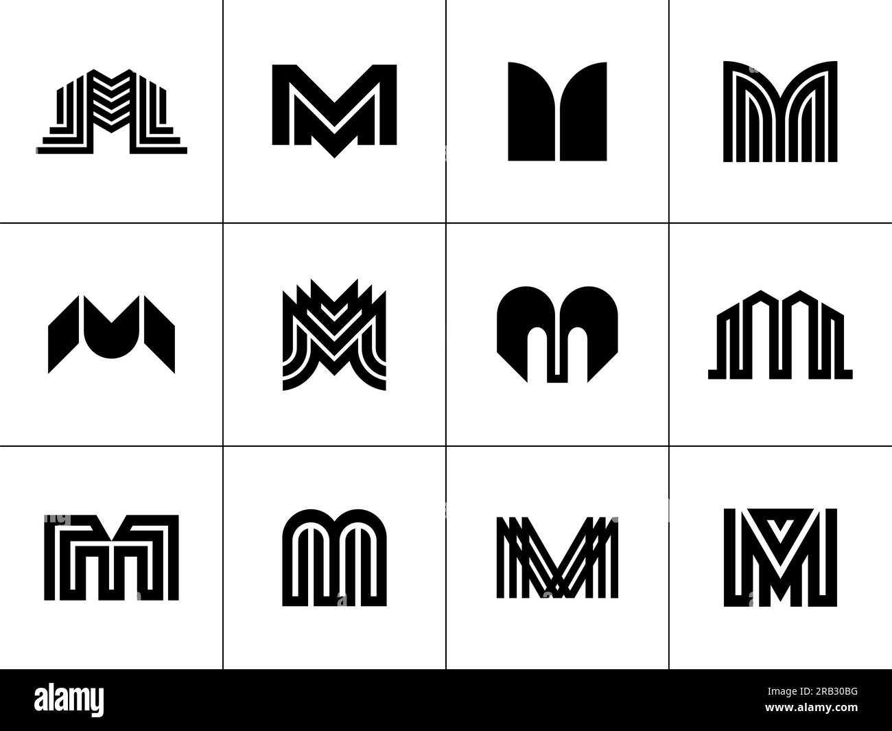 Simple line monogram letter M logo design set. Modern abstract initial ...