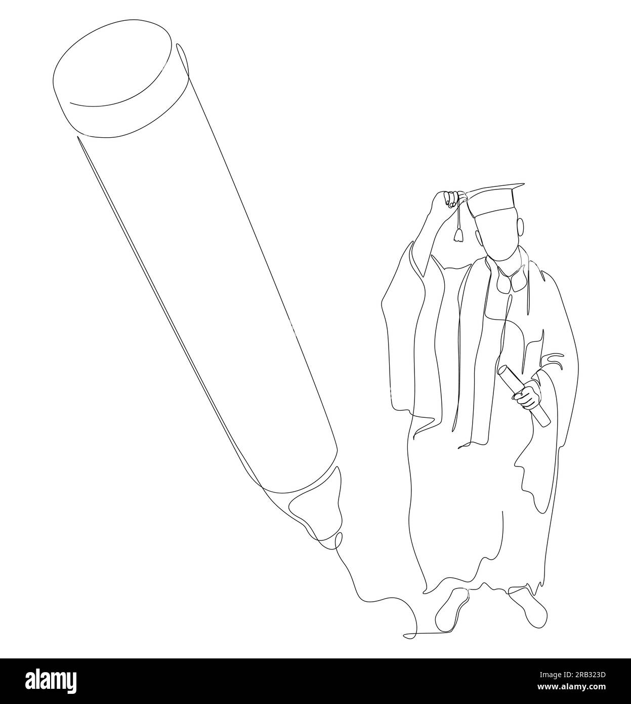 One continuous line of university student graduation event drawn by