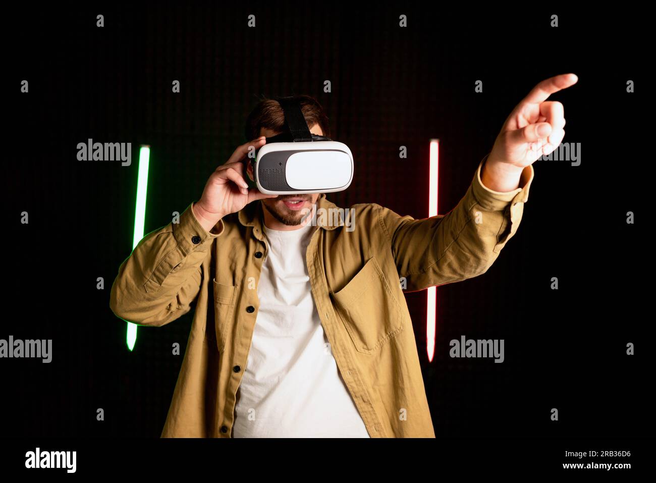 Virtual reality glass vr. Young man in digital glasses for 3d virtual