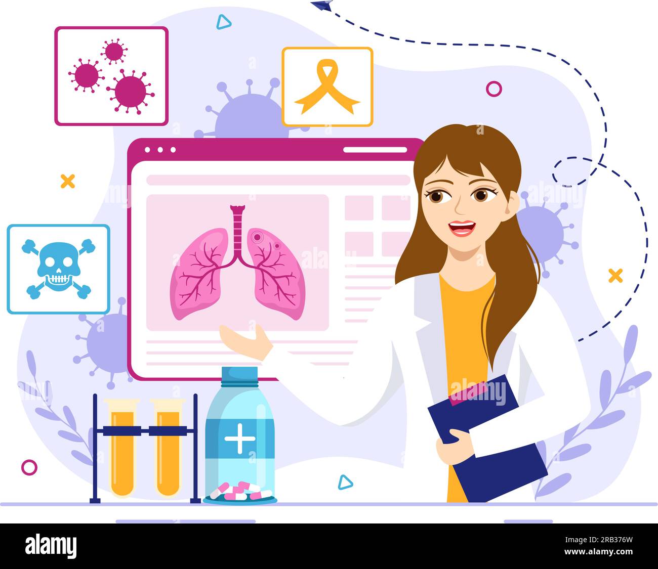 Respiratory Infection Vector Illustration of Inflammation in the Lungs with Virus Cells in Healthcare Background Flat Cartoon Hand Drawn Templates Stock Vector