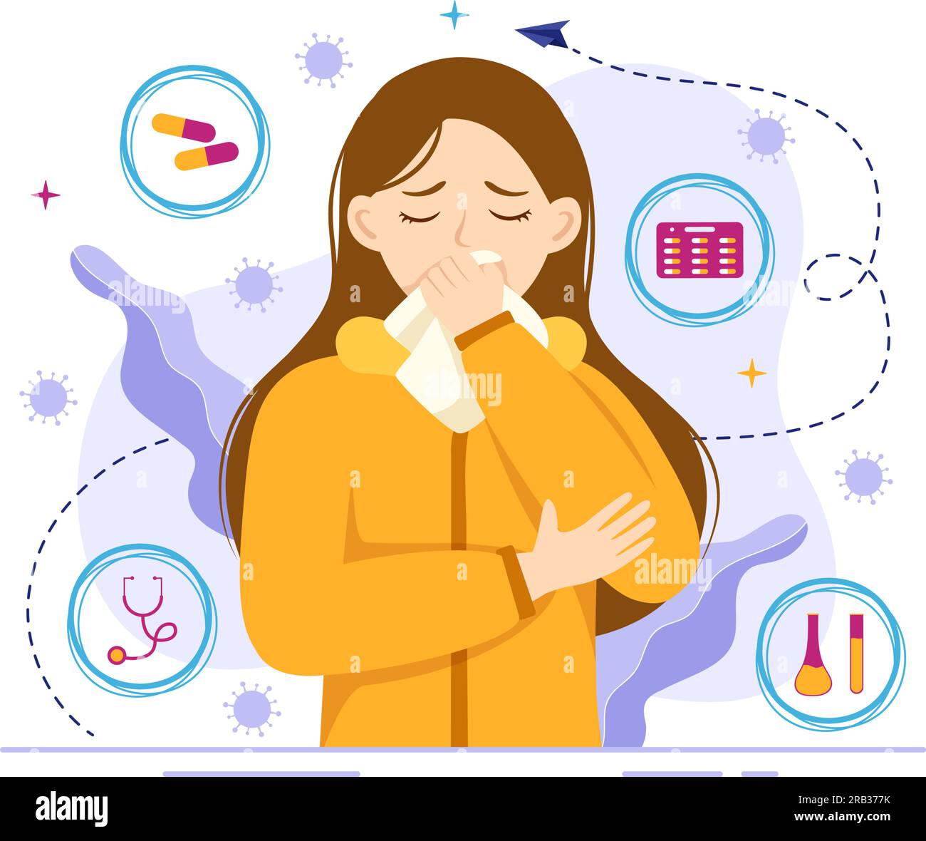 Respiratory Infection Vector Illustration of Inflammation in the Lungs with Virus Cells in Healthcare Background Flat Cartoon Hand Drawn Templates Stock Vector