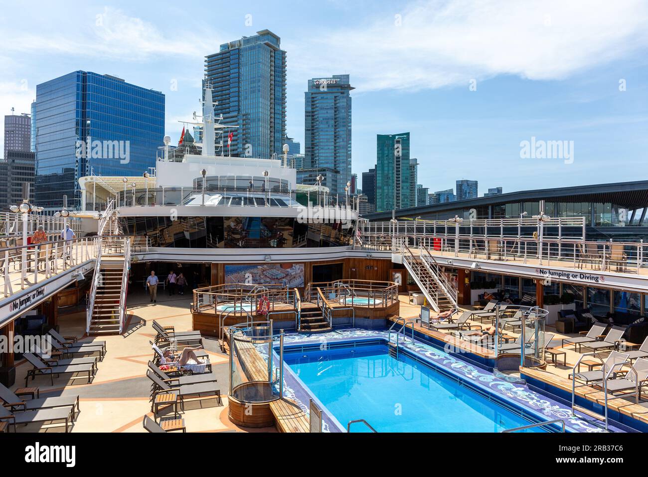 View from a cruise ship swimming pool and the skyline of Vancouver, Canada Stock Photo