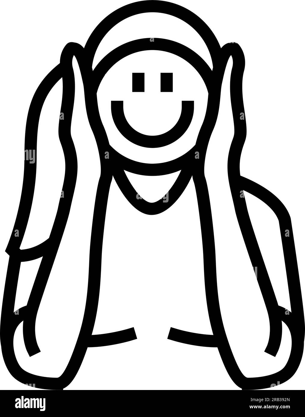 woman holding emoticon smiling line icon vector illustration Stock ...