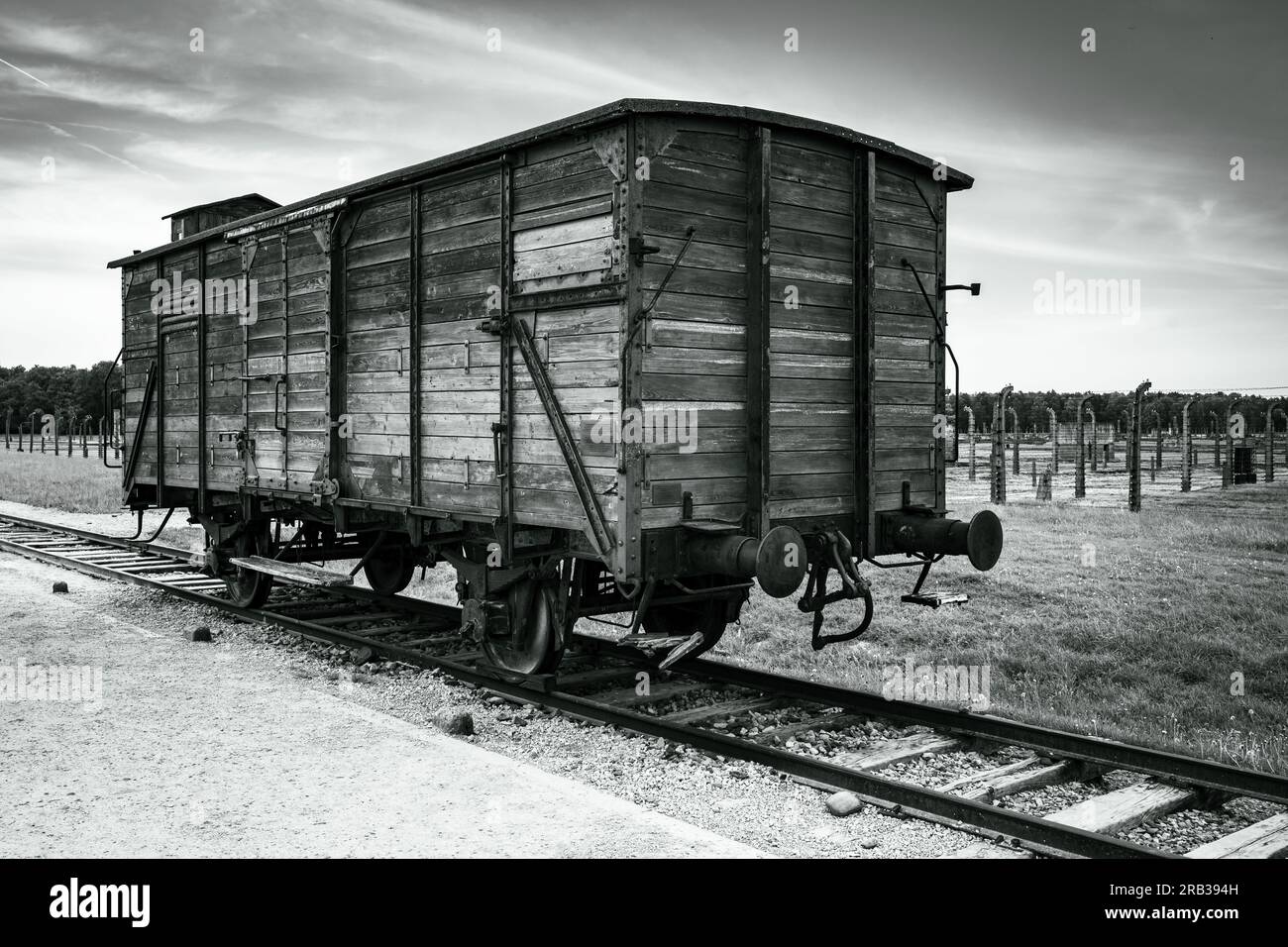 OSWIECZIM, POLAND - MAY 22, 2023: Auschwitz Birkenau, the extermination camp, Concentration Camp in Poland, Nazis concentration camp, World War II. De Stock Photo