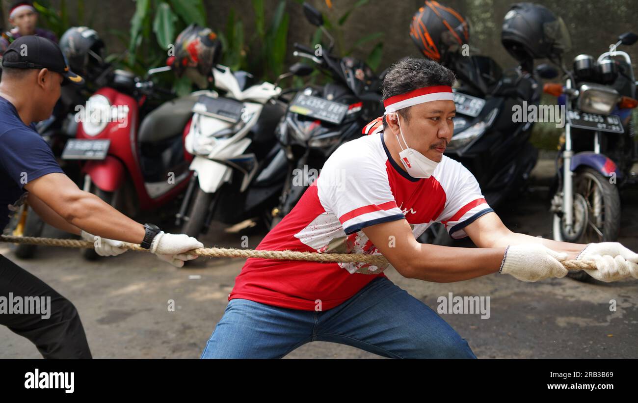 Bogor, Indonesia - August 12, 2023 : tug of war competition, Indonesian Independence Day Stock Photo