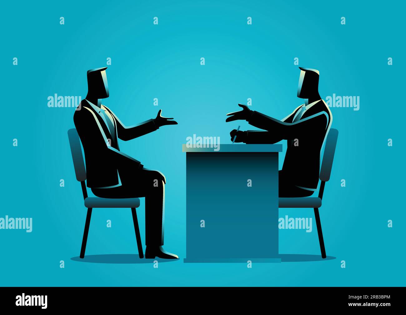 Business illustration of a man being interviewed by recruiter. Negotiate, candidate business concept Stock Vector