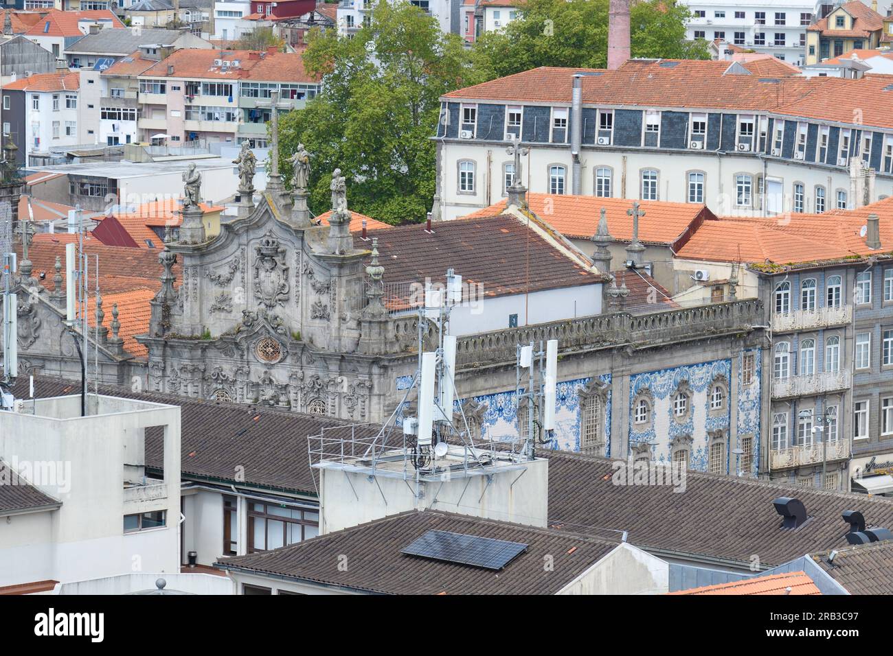 View of the Carmo Church from the Clérigos Tower in Porto Stock Photo