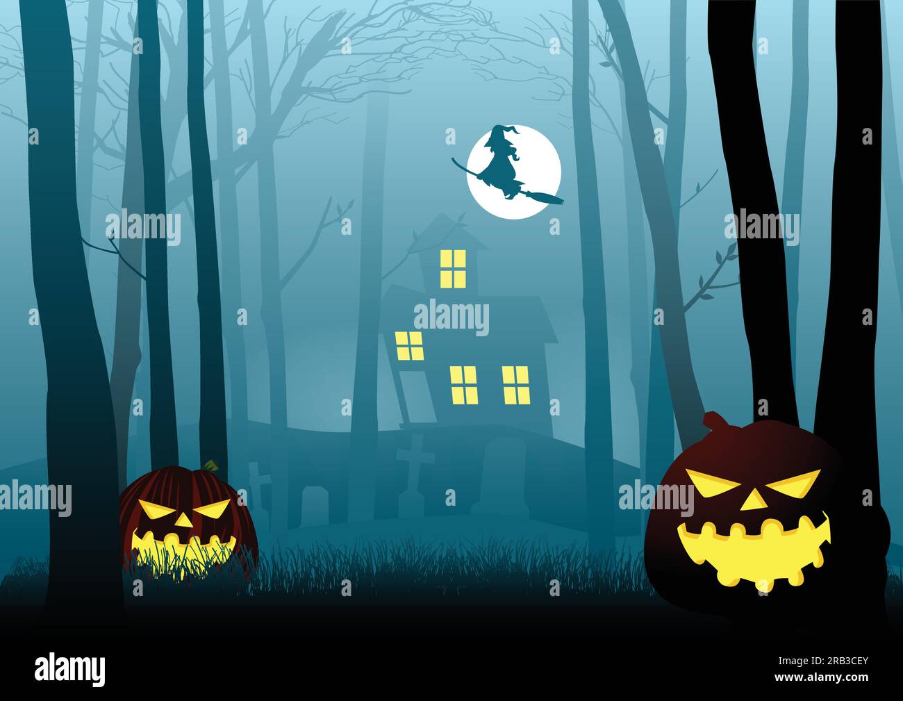 silhouette-illustration-of-a-witch-house-in-the-dark-scary-woods-for