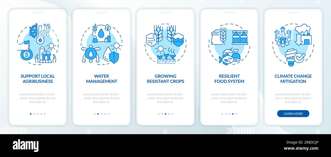 Walkthrough heatflation solution with linear blue icons Stock Vector