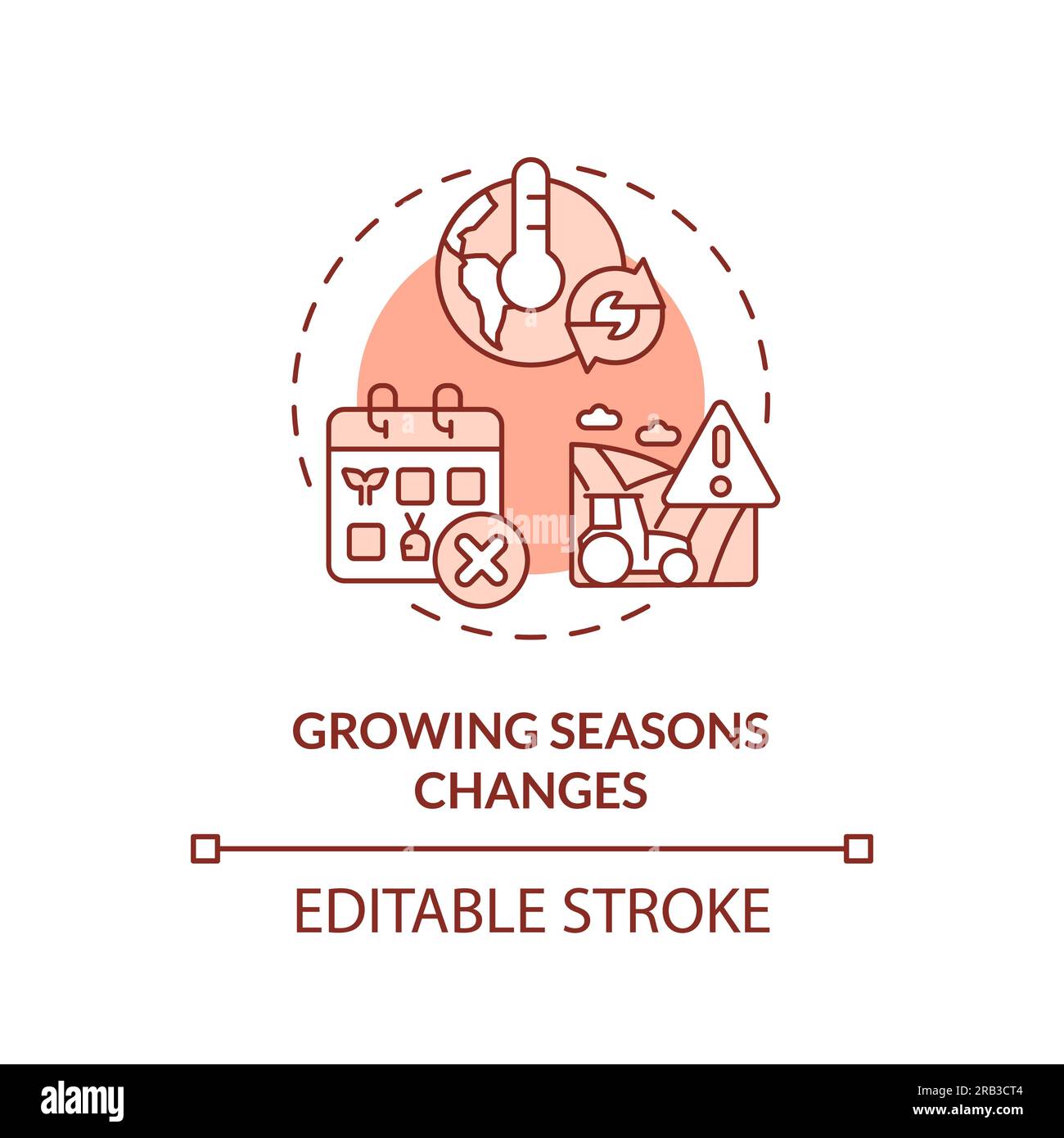 Editable growing season changes icon heatflation concept Stock Vector