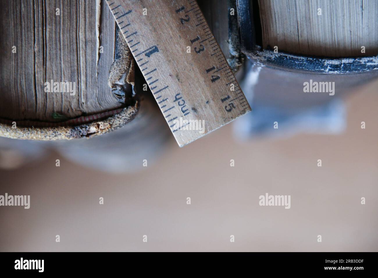 Book on old wooden table and a ruler. Back to school background Stock ...