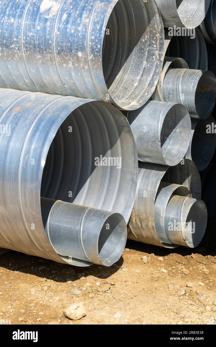 Sheet metal spiral duct in industrial manufacturing warehouse