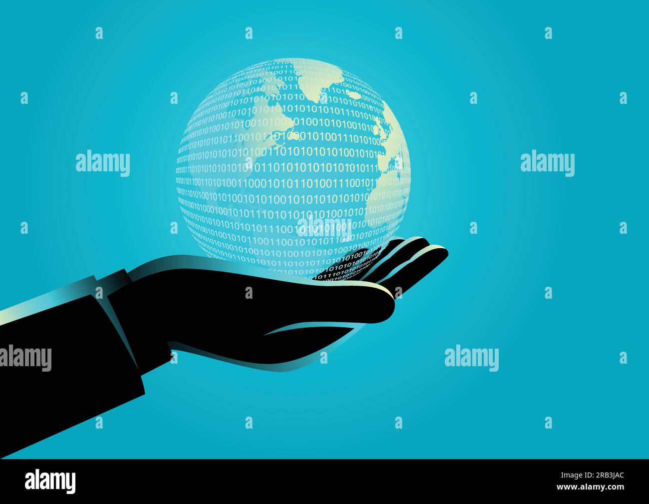 Business concept illustration of a businessman hand holding a digital ...
