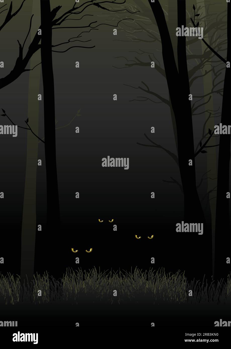 Scary eyes staring and lurking from dark woods, suitable for Halloween theme Stock Vector