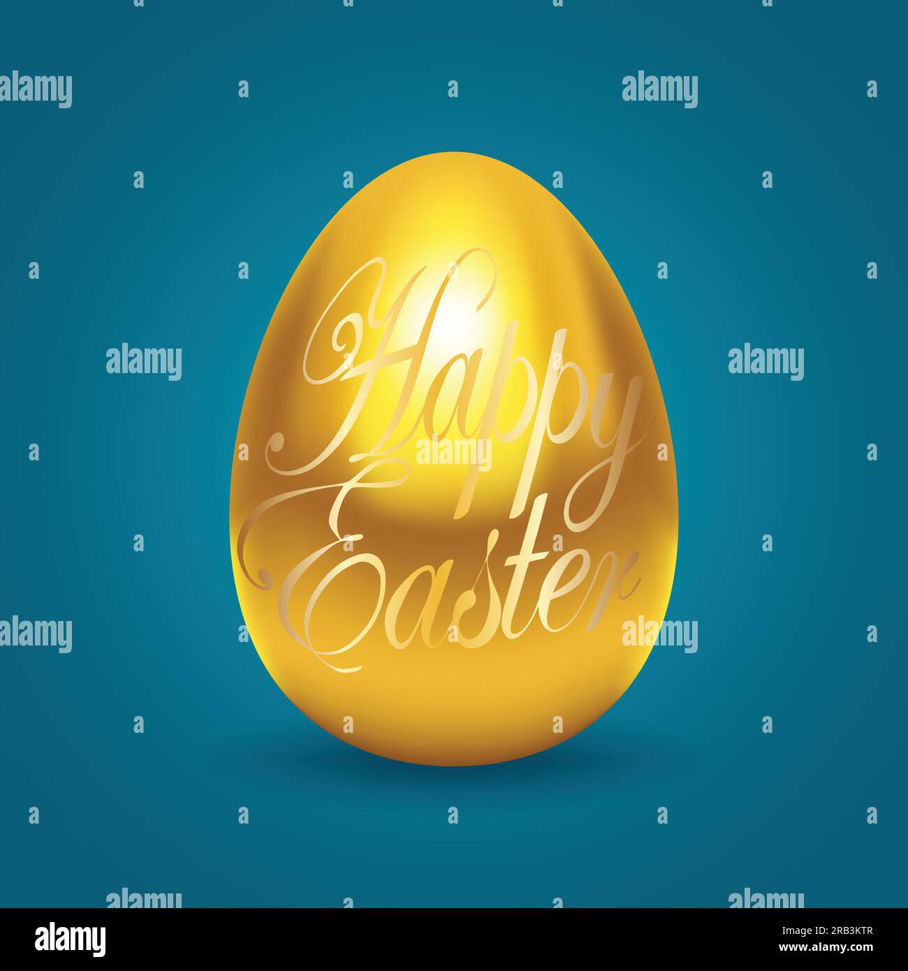 Decorative golden egg with Happy Easter text, made with gradient mesh in vector format Stock Vector