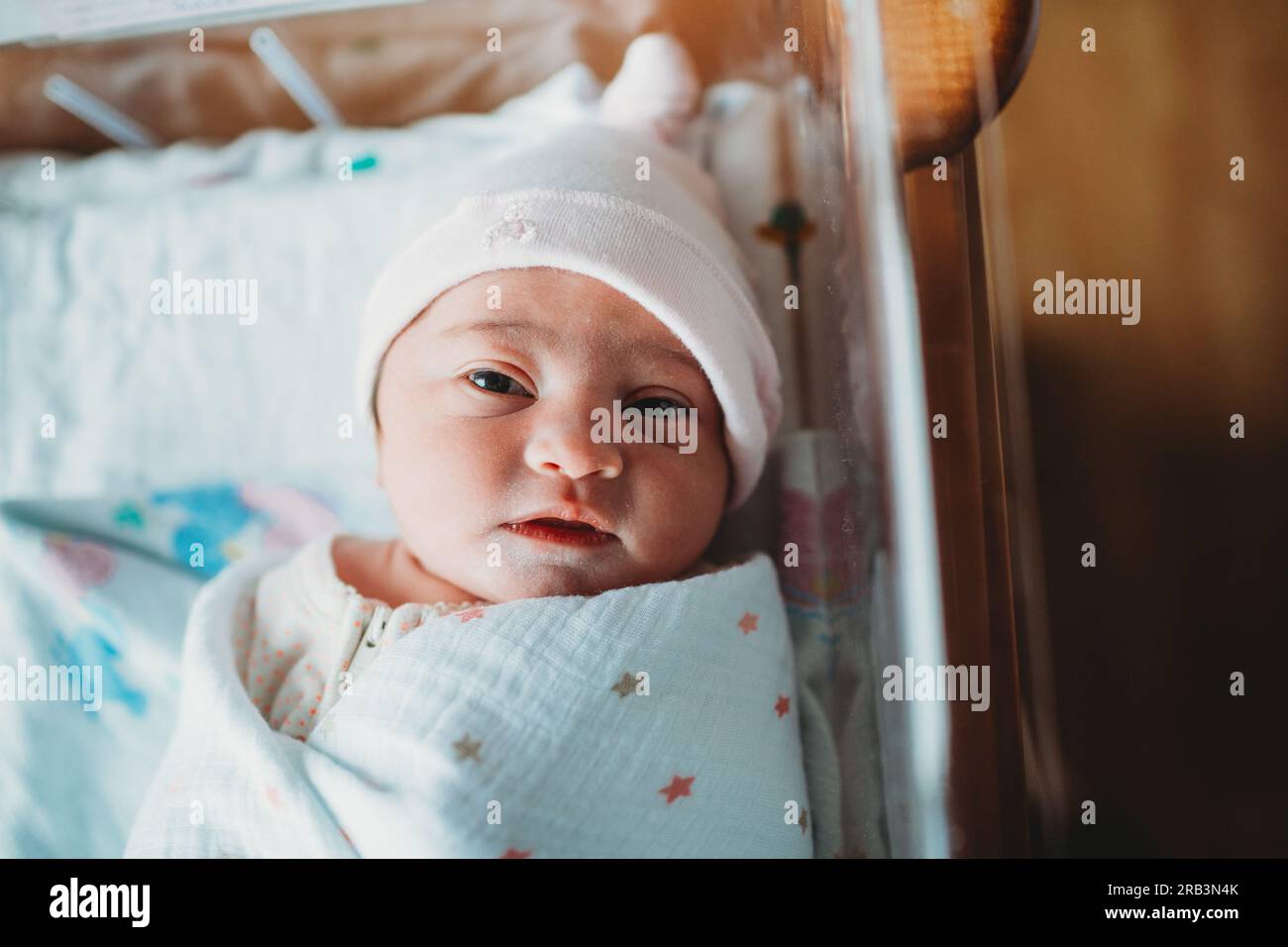 Awake newborn in Hospital Stock Photo