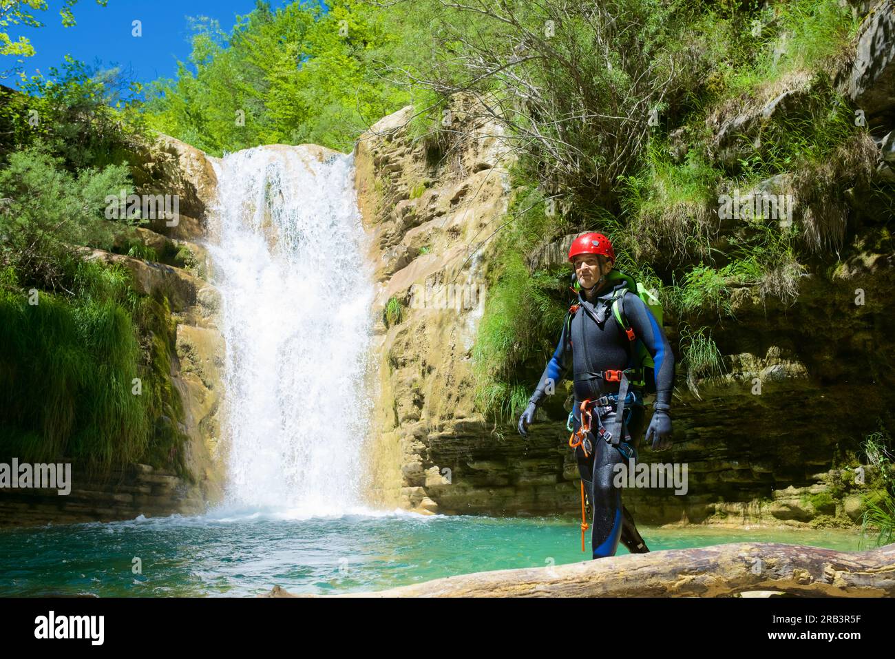 Canyoneering in Forcos Canyon in Spanish Pyrenees Stock Photo