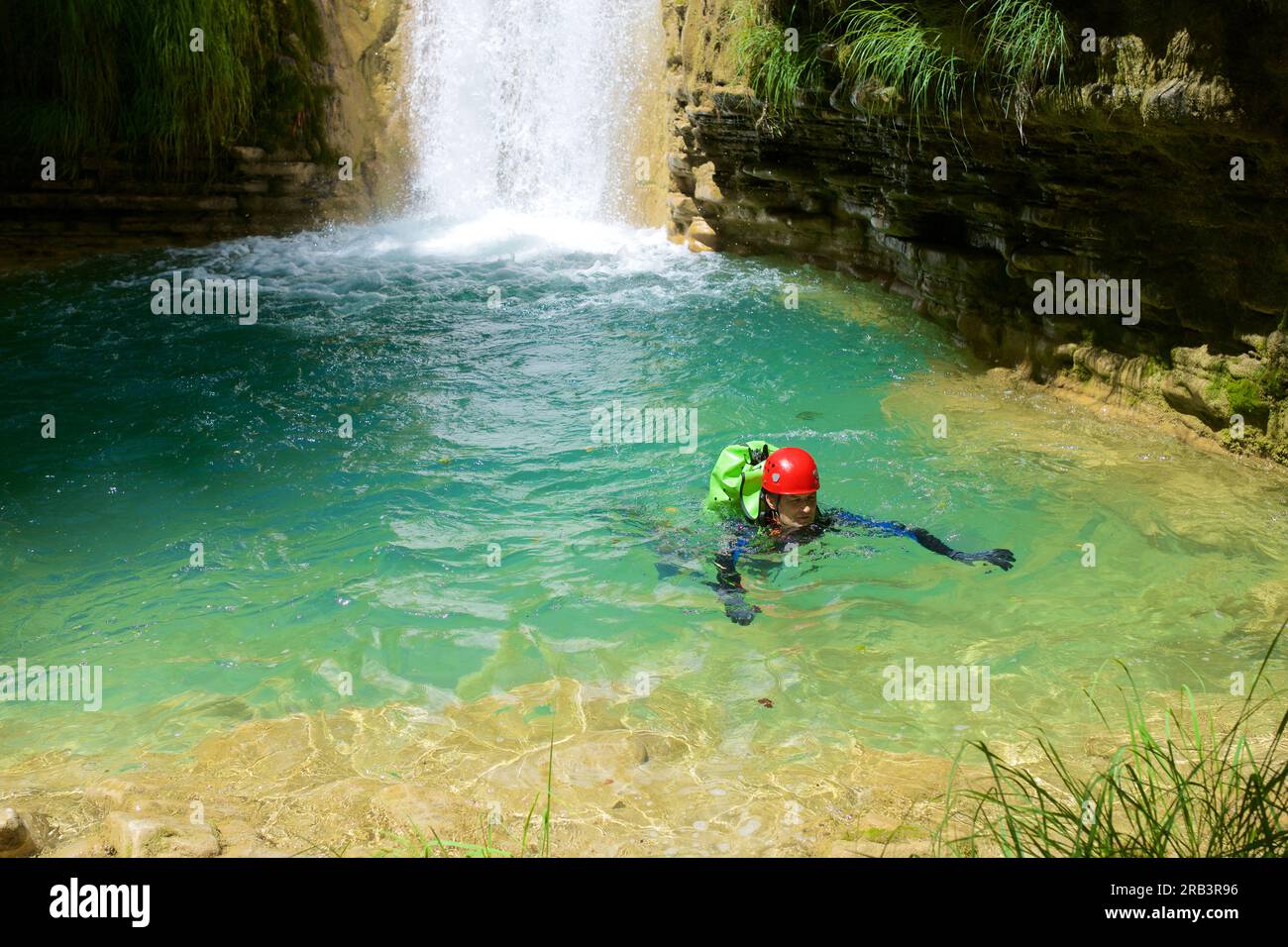 Canyoneering in Forcos Canyon in Spanish Pyrenees Stock Photo