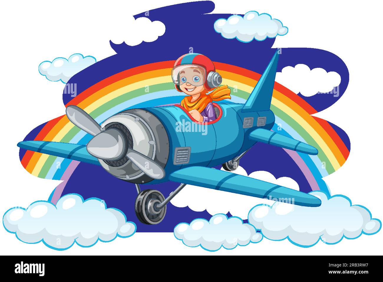 Happy Boy Riding Plane with Rainbow in the Sky illustration Stock ...
