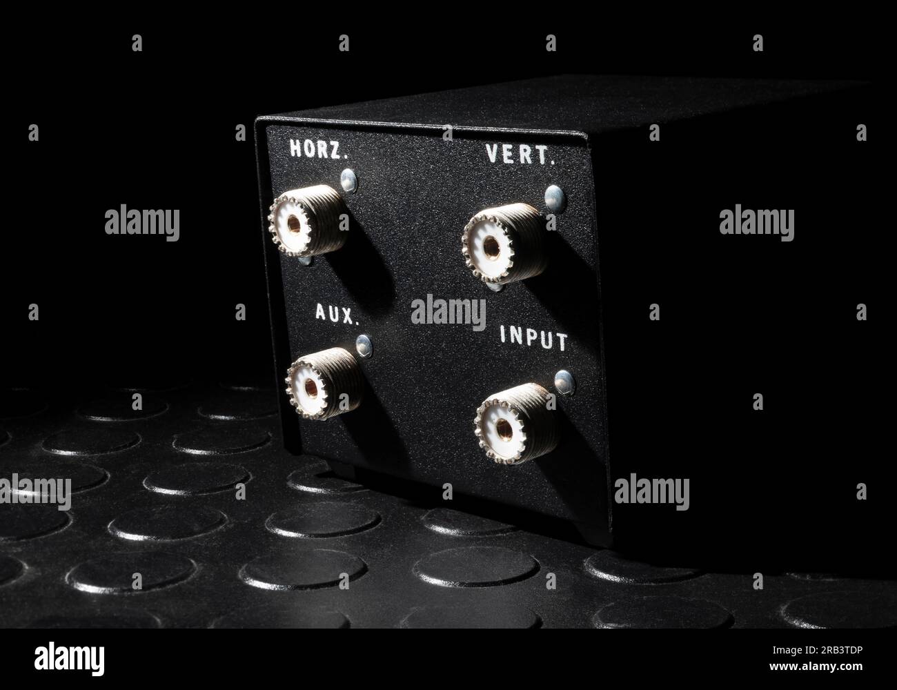 Antenna switcher for two-way radios seen from the rear with four SO-239 connections for coax Stock Photo