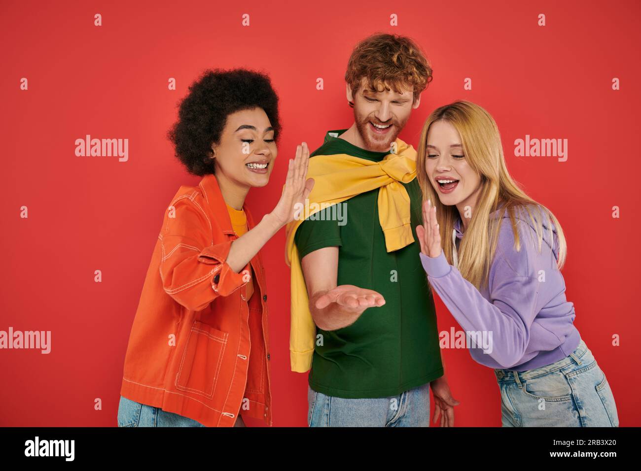 open relationship, polygamy concept, three interracial lovers giving