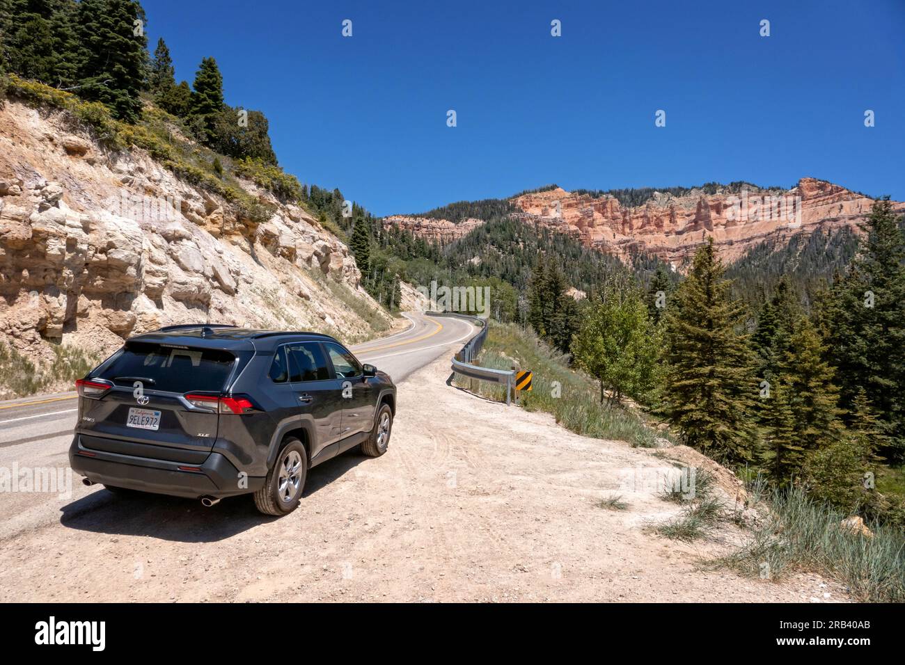 Tourists in a Toyota RAV4 SUV on Highway 14 Utah on route to Cedar Breaks national monument