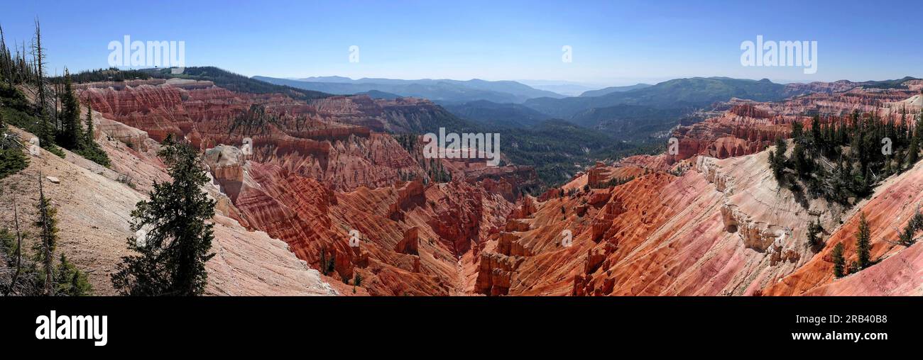 Panorama of landscape from Sunset View overlook on from Rim Road Highway 148 in Cedar Breaks National Monument Utah USA Stock Photo