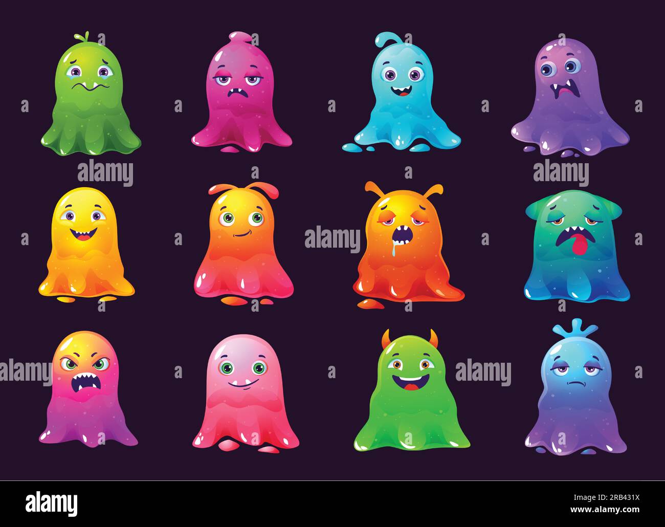 Cartoon slime monsters. Sticky blob character, color jelly creatures and  funny monster aliens vector illustration set Stock Vector Image & Art -  Alamy