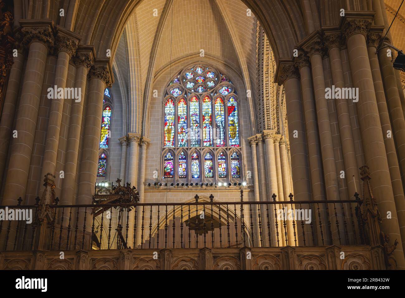 Stained Glass Window at Toledo Cathedral Interior Toledo, Spain Stock