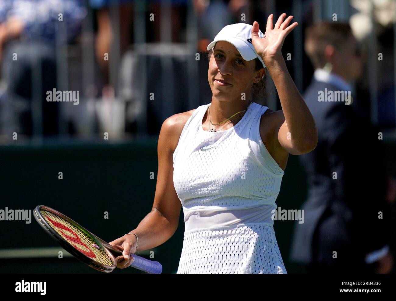 Madison Keys celebrates victory following her match against Viktorija