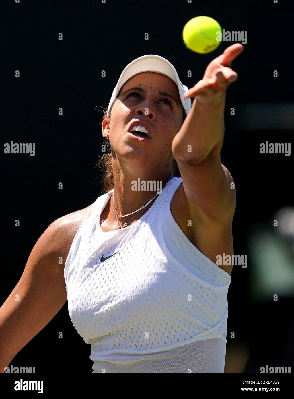 Madison Keys in action against Viktorija Golubic (not pictured) on day