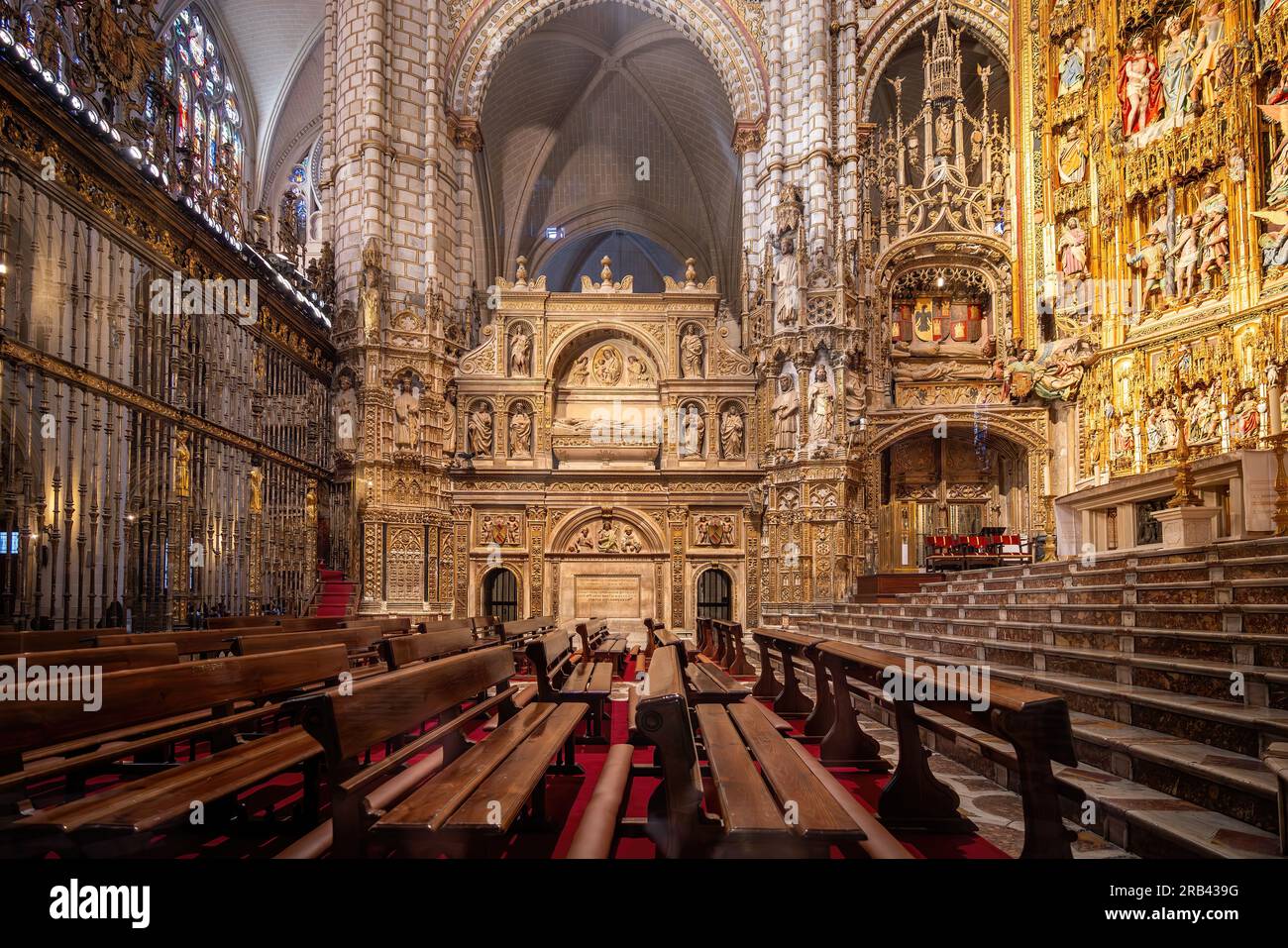 Toledo Cathedral Interior and Cardinal Mendoza Sepulchre - Toledo, Spain Stock Photo