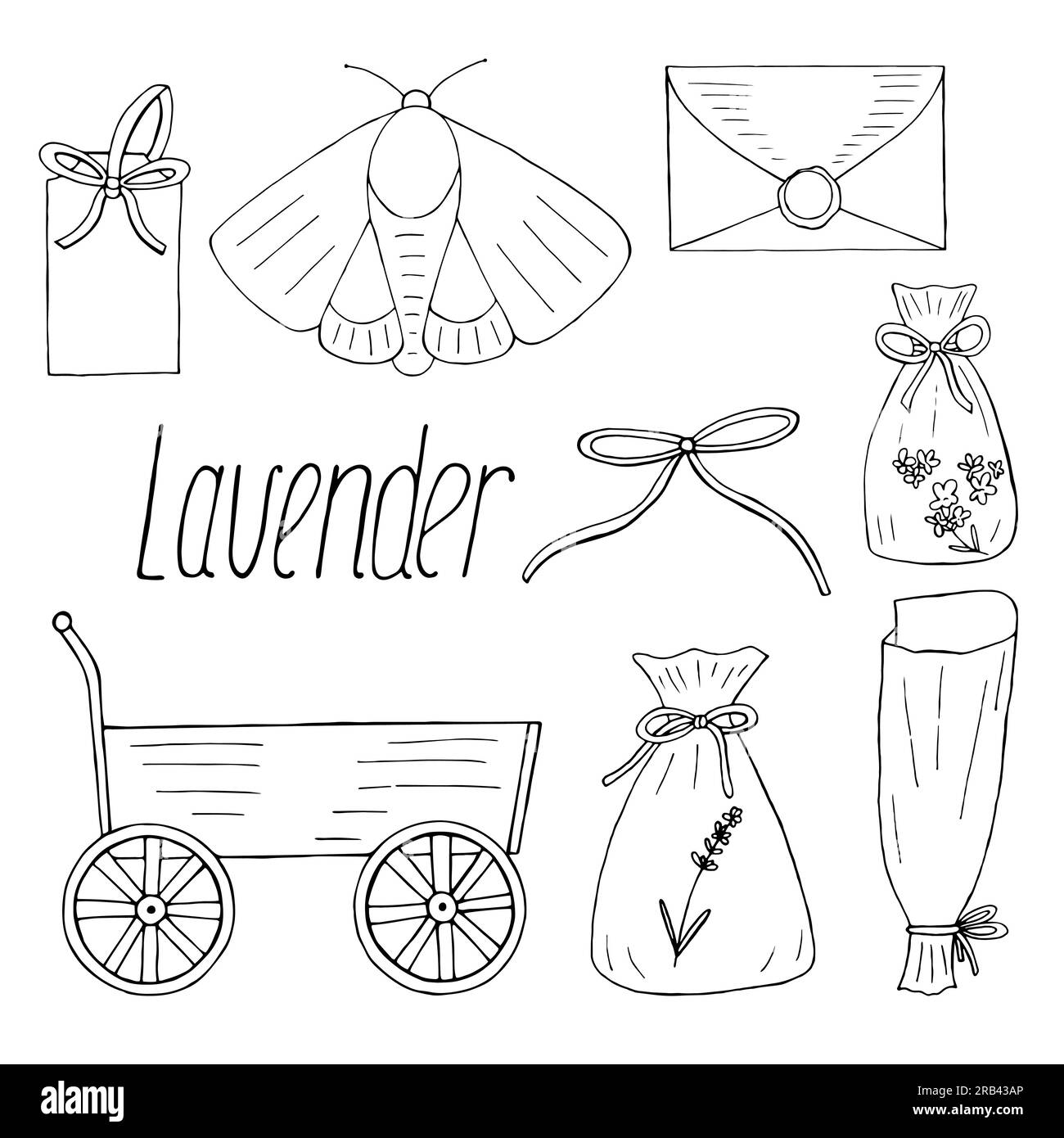 Lavender aesthetic set, vector floral hand drawn bundle isolated elements for design on white background Stock Vector