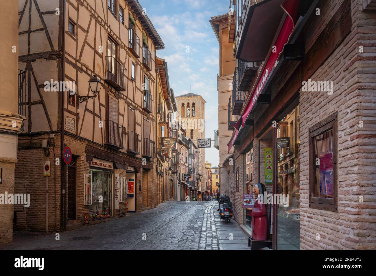 Street and Church of Santo Tome - Toledo, Spain Stock Photo