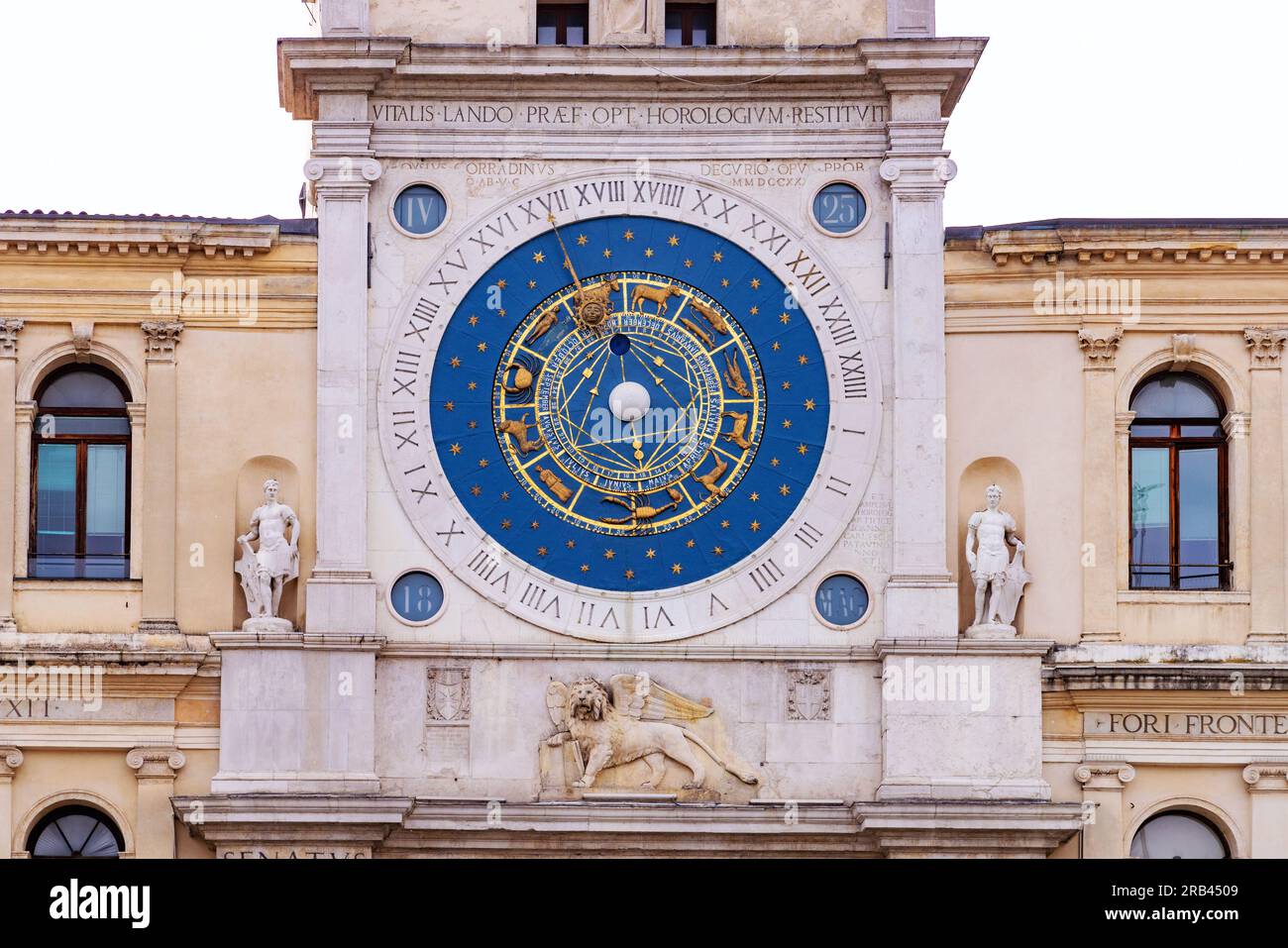 Medieval clock; The Astronomical Clock, dating from 1344, one of the oldest working clocks in the world, Piazza dei Signori, Padua Italy Stock Photo