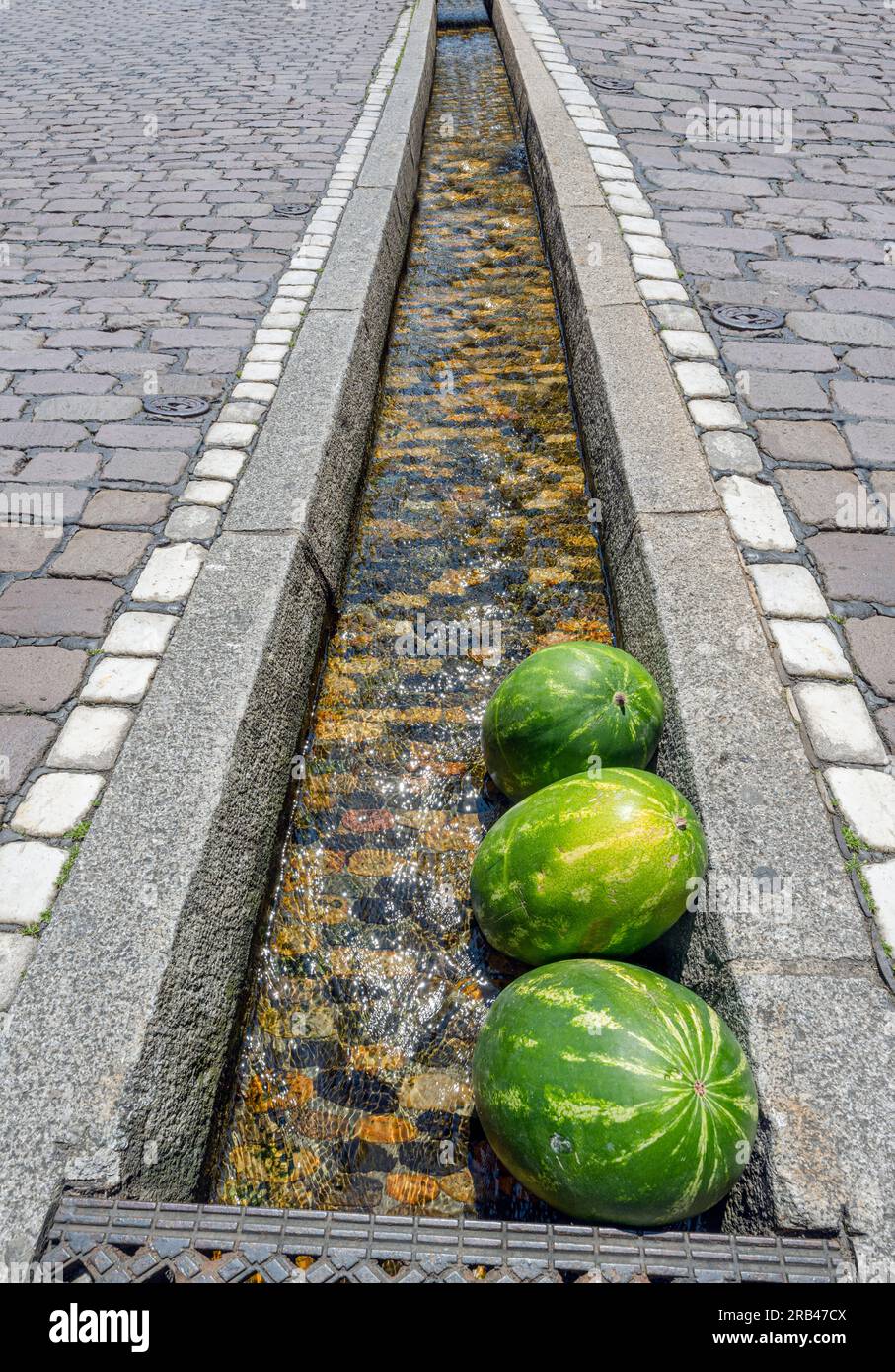 Freiburger runlet (called in German, Freiburger Bächle) - artificial watercourses in most of the streets and alleys of the old town. Baden Wuerttember Stock Photo