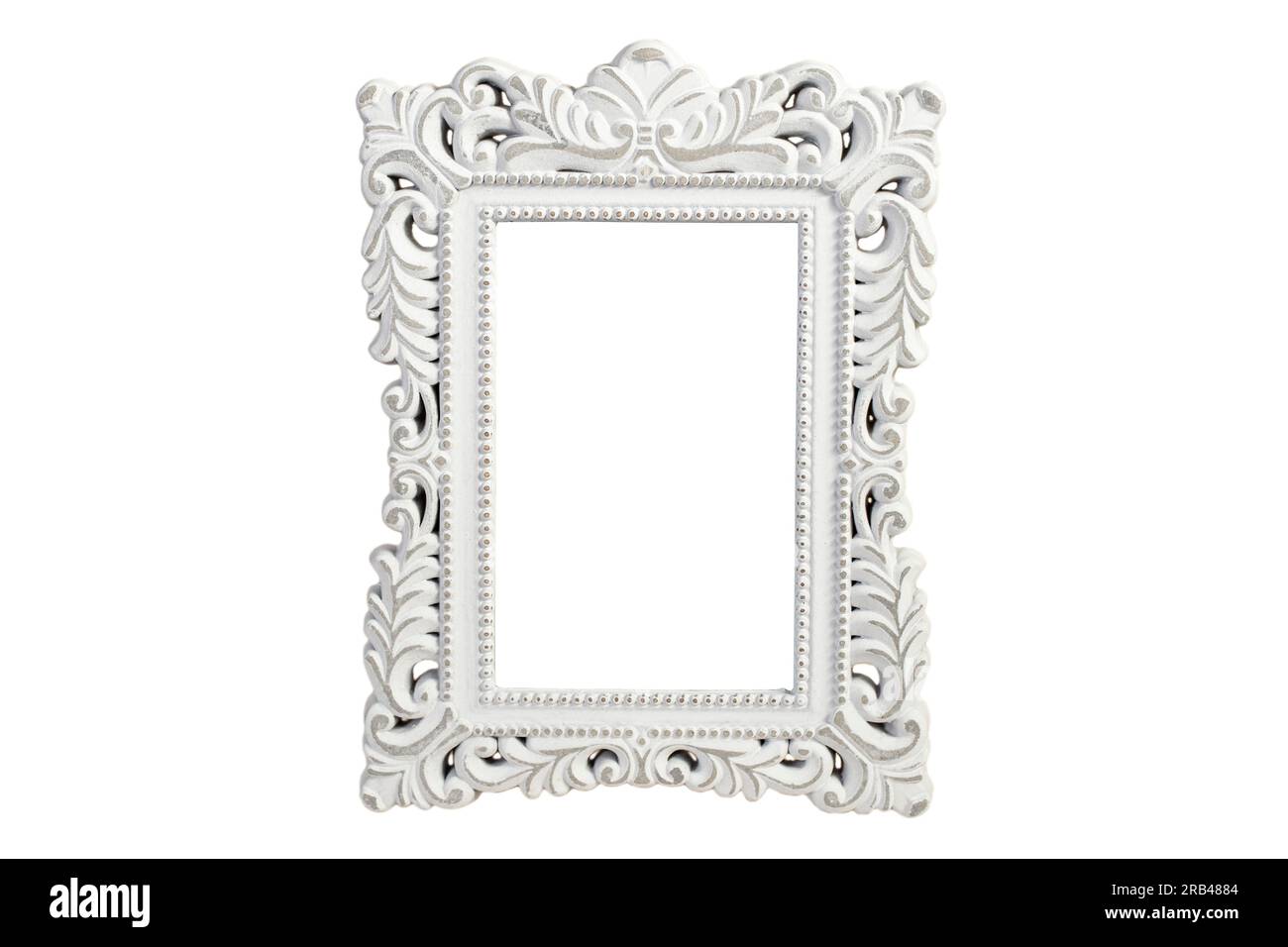 Gray gypsum classical frame with beautiful ornaments, isolated on white background Stock Photo