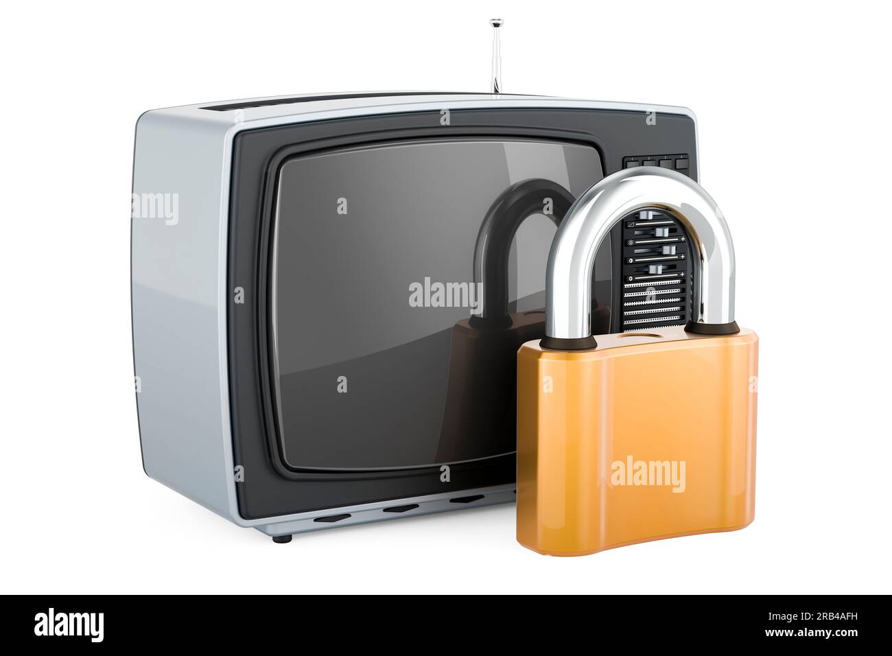 Retro TV set with padlock. 3D rendering isolated on white background ...