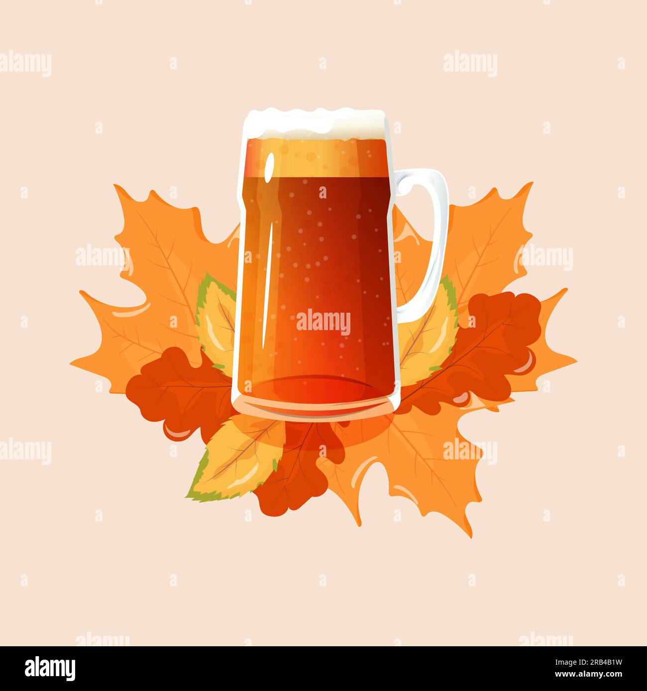 A mug of beer against a leafy background. octoberfest. Vector