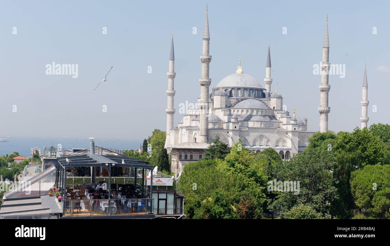 Elevated view of the Sultan Ahmed Mosque aka Blue Mosque and nearby ...