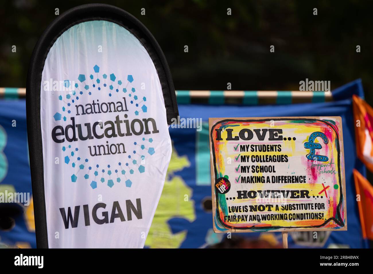 National education union banner supporting striking NEU teachers who