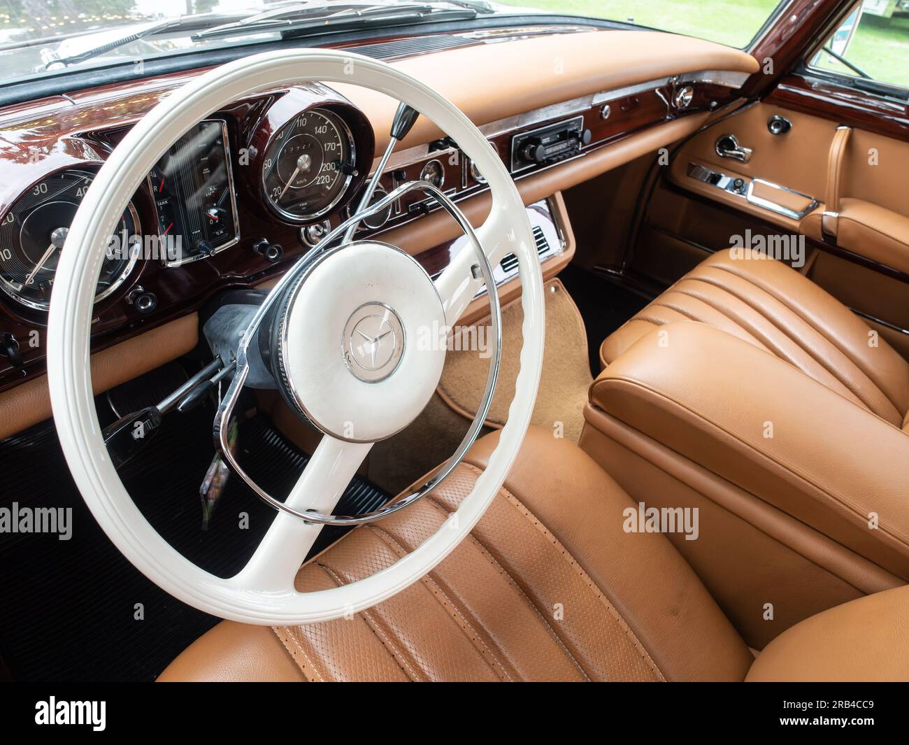 Dashboard of the luxurious Mercedes Benz 600 limousine from the nineteen sixties. The 600 was the largest, most luxurious Mercedes from that period. Stock Photo