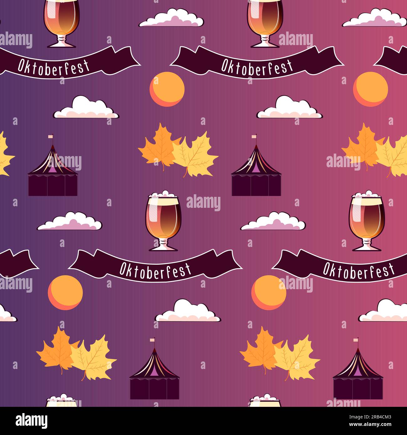 Pattern seamless Oktoberfest beer glass, lettering, leaves . Vector ...