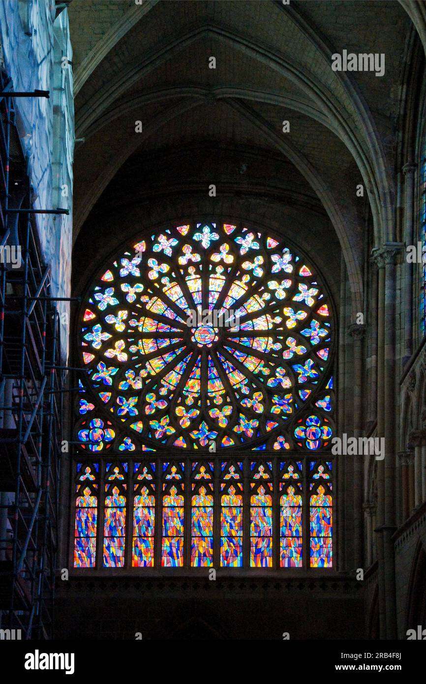 France, Bretagne, Saint Malo, Saint Malo church, Stained window glass Stock Photo