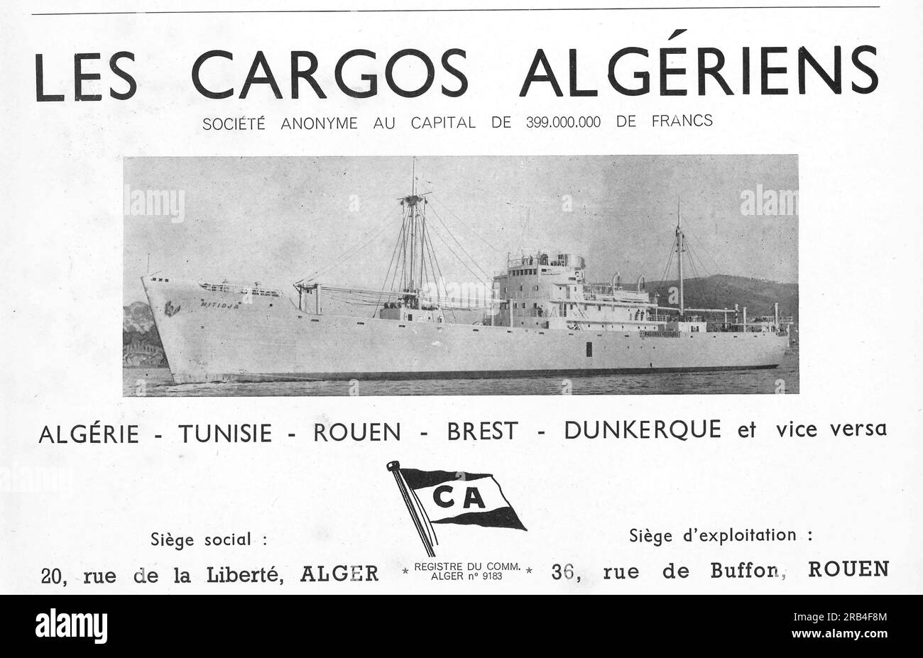 Algerian cargo ships advertisiment in a French magazine 1950 Stock Photo