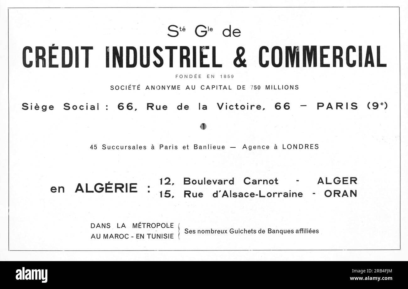Crédit Industriel et Commercial Financial services company advertisiment in a French magazine 1950 Stock Photo