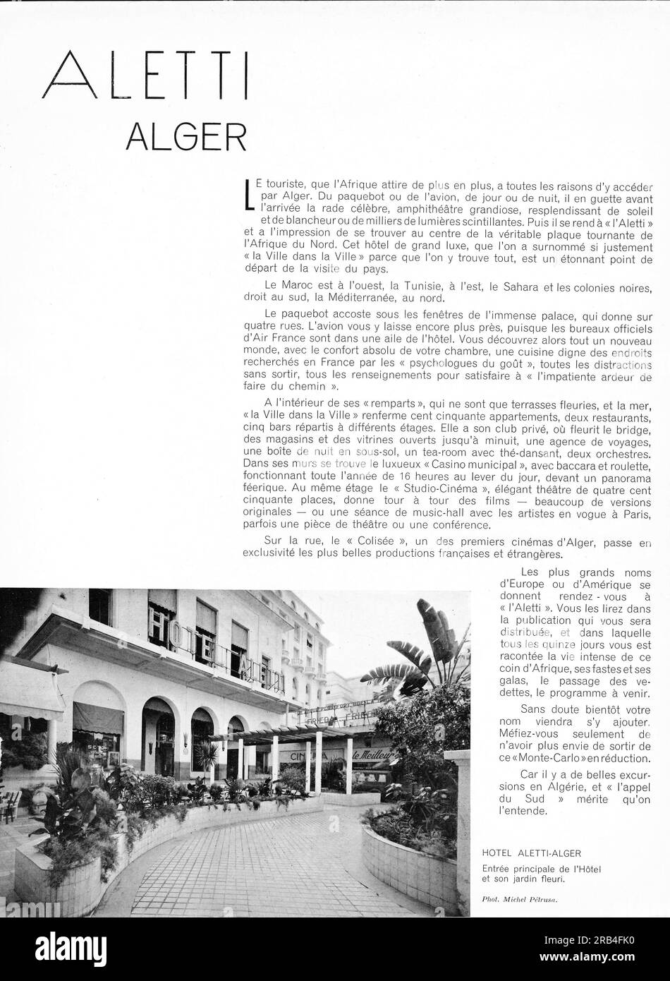 Hotel Aletti Algeria advertisiment in a French magazine 1950 Stock Photo