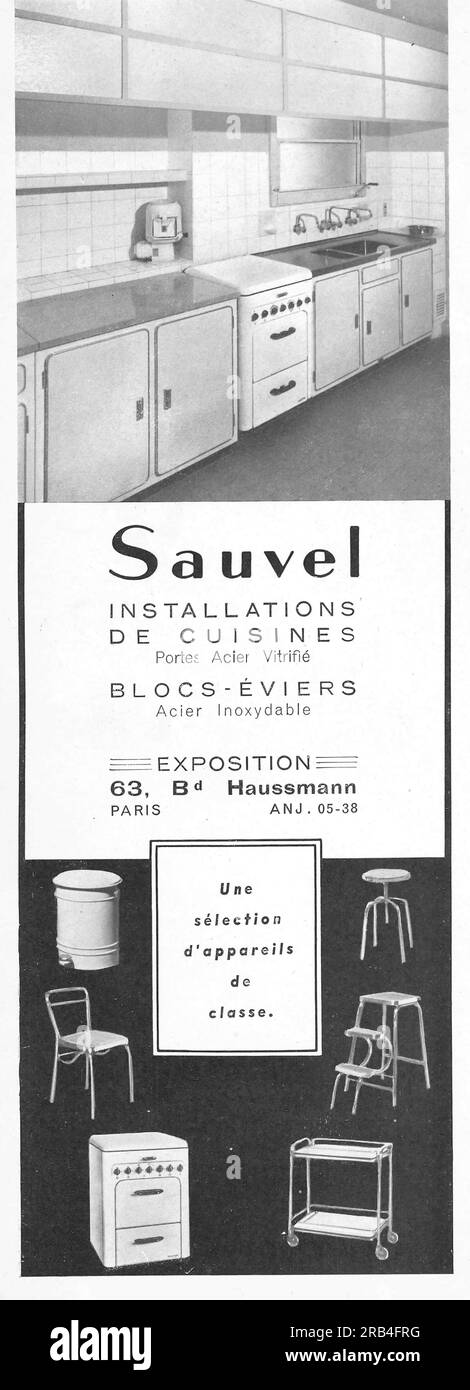 Sauvel kitchen sets advertisiment in a French magazine 1950 Stock Photo