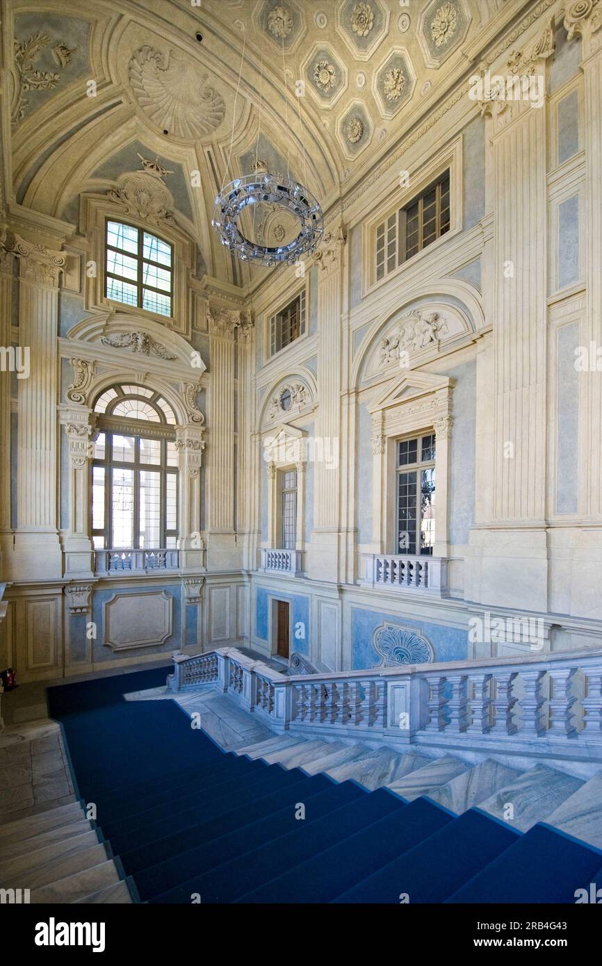 Staircase by filippo juvarra, palazzo madama and casaforte degli acaja, turin, piedmont, italy Stock Photo